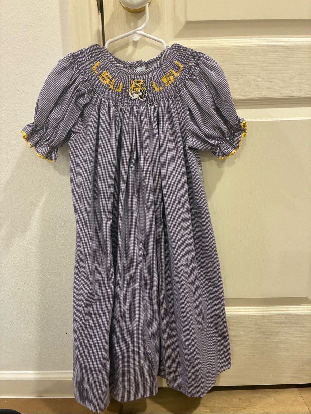 Vive La Fete Purple Yellow LSU Smocked Dress Size 5
